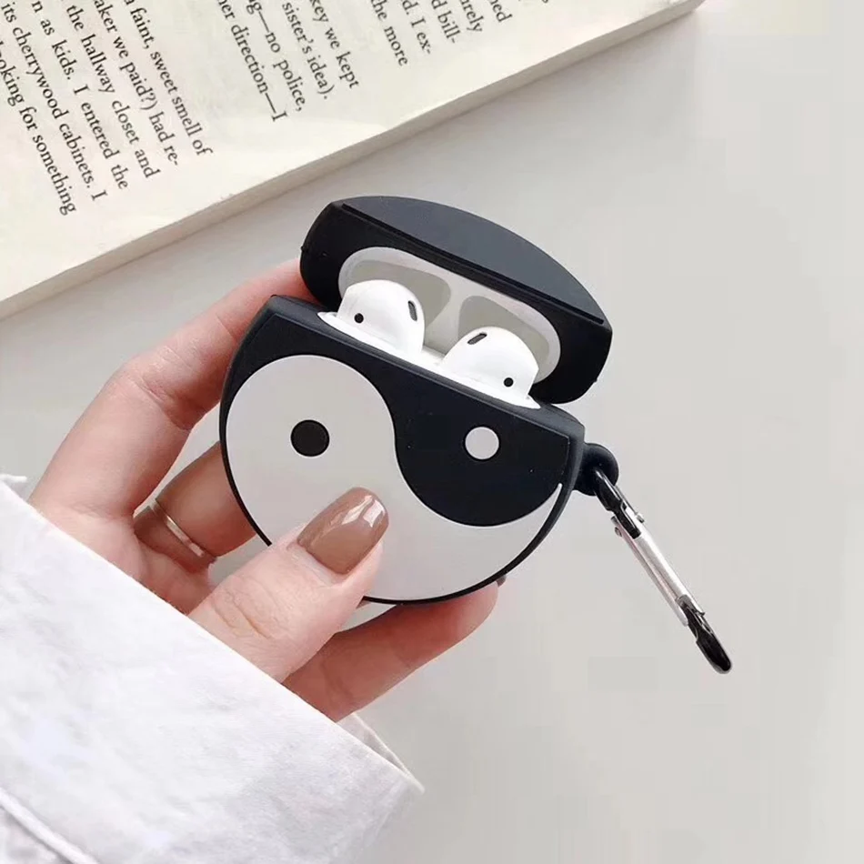 

3D Cute Black and White Cover For Airpods 2 Case Wireless Bluetooth Silicone Earphone Case For Apple Air Pods Case Ring Strap