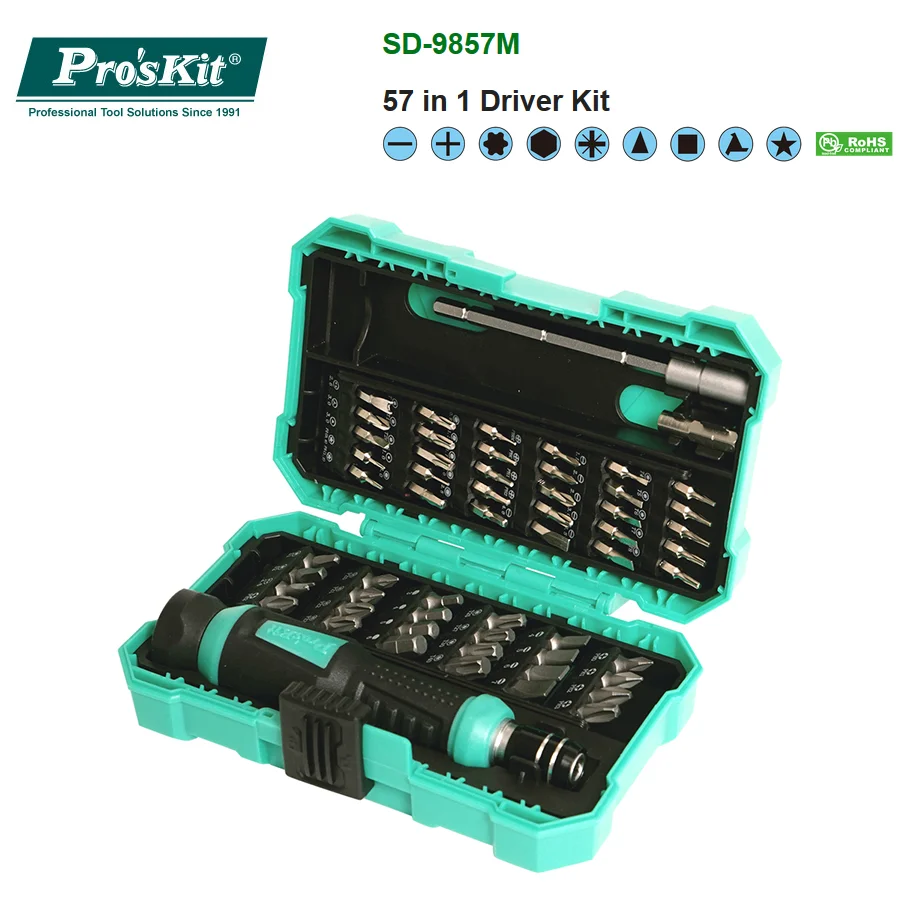 

Pro'sKit 57 in 1 Screwdriver Set SD-9857M precision screwdriver with Extension Bar, electrical screwdriver bits adaptor