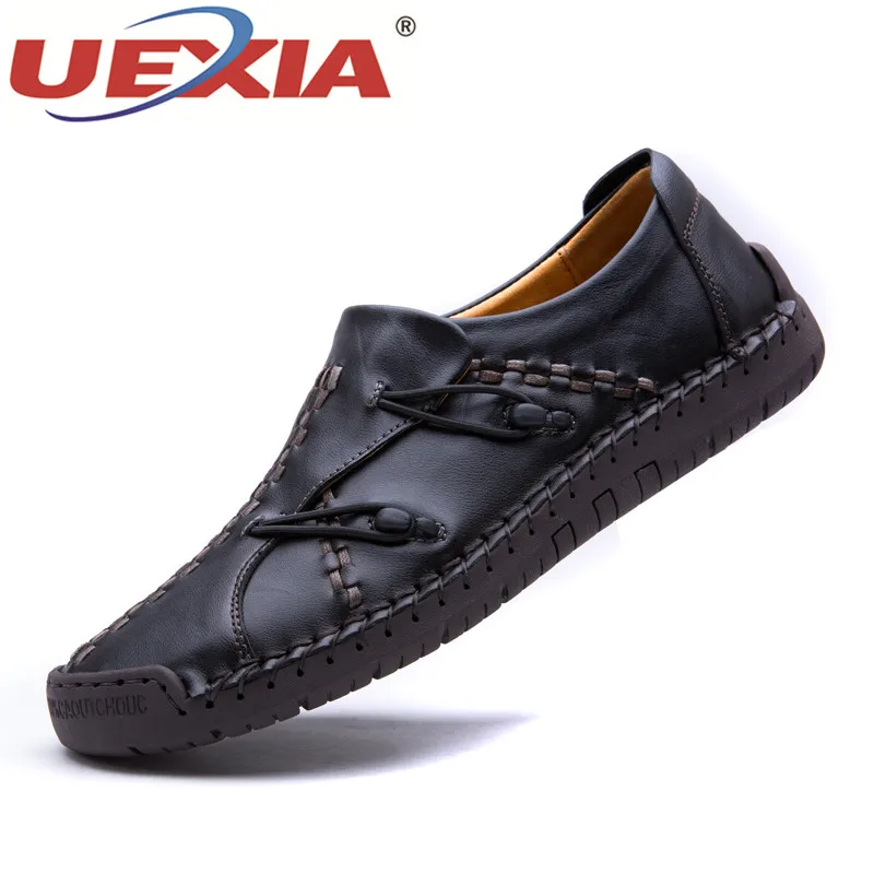 UEXIA кожаные лоферы ручной работы; Мокасины без шнуровки; кроссовки на плоской подошве; повседневная мужская обувь высокого качества; Мужская обувь для взрослых