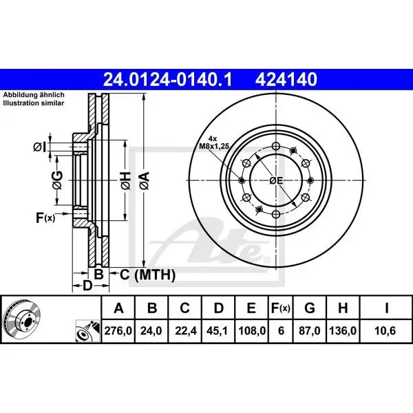 Диск тормозной передний Mitsubishi L200/Pajero 2.0-2.8D 91 ATE 2