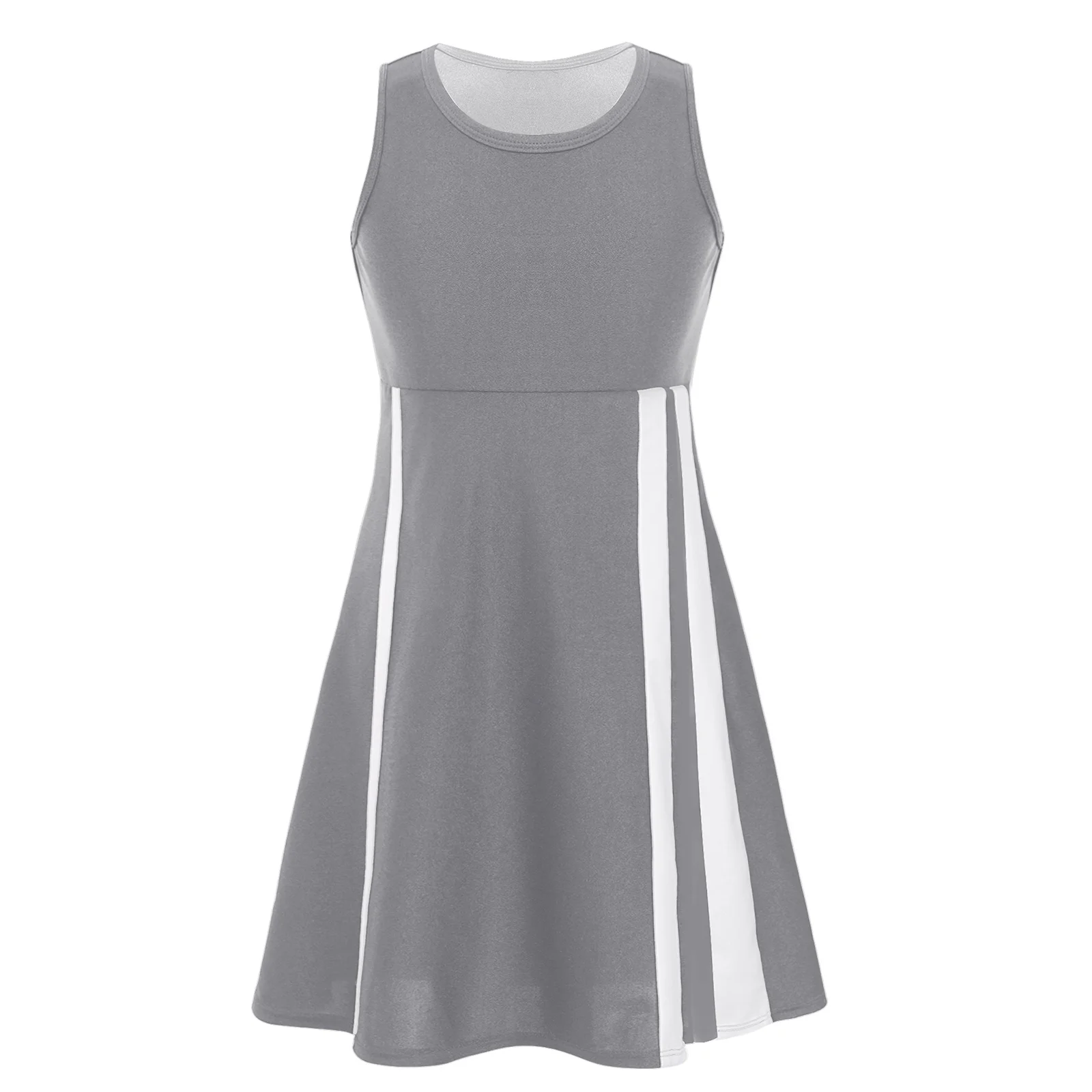 Kids Girls Sport Tennis Dress Casual Round Neck Sleeveless Sports Mini Dress Badminton Dancing Cheering Outfits Gym Sportswear