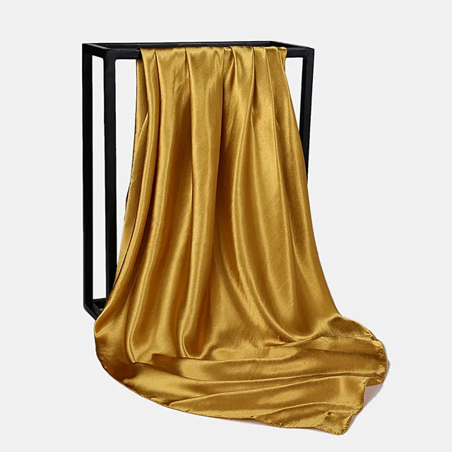 Foulard Hijab en Satin de Couleur Unie pour Femme, Châle Carré de 90cm pour Cheveux