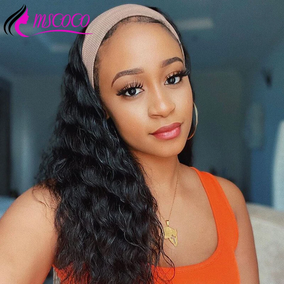 Mscoco Hair Loose Deep Wave Wig Glueless Headband Scarf Wig 150 Density