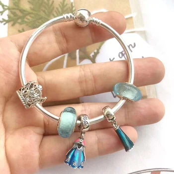 

Quality Original 1:1 100%925 Sterling Silver Crown Princess Dress Beaded Bracelet Free Shipping