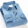 Quality Spring Autumn Men Denim Thin Shirt Soft 100% Cotton Two Pockets Slim Fit Jeans Cowboy Streetwear Mens Long Sleeve Shirts ► Photo 2/6