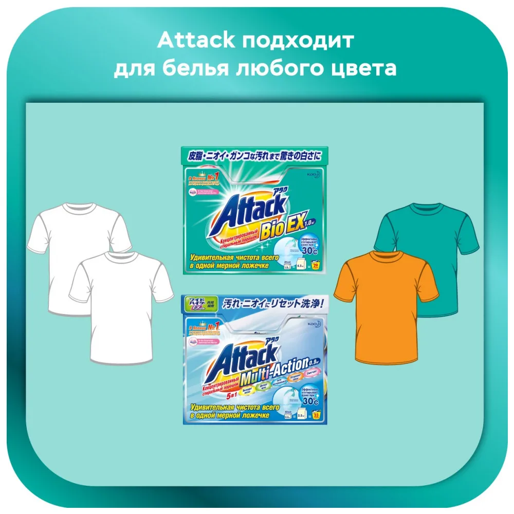 Cтиральный порошок концентрированный «Attack Multi-Action», 0.9 кг