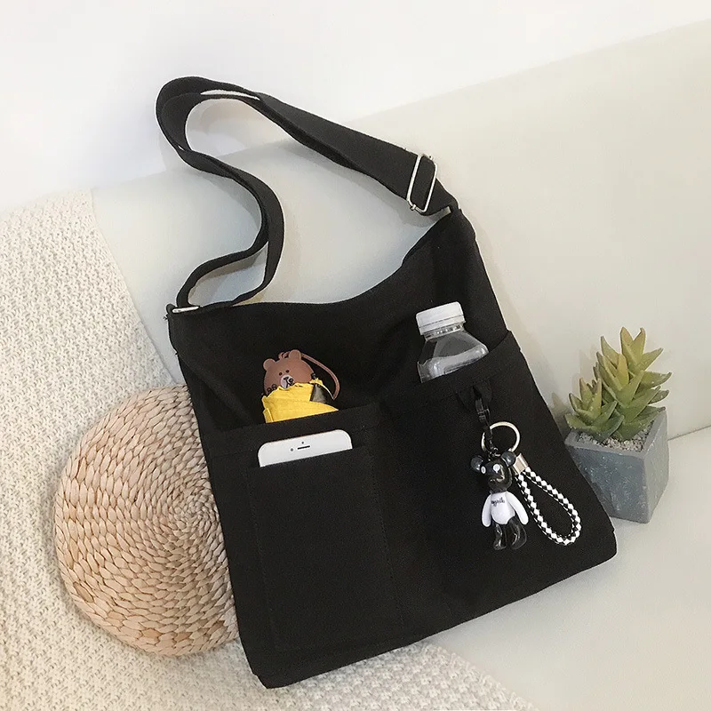 New Lady's Cross-body Bag Canvas Art Plain Color Single Shoulder Bag College and High School Remedial Bag Class Bag