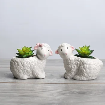 

Lovers Sheep Succulent Flower Pot Animal Ceramics Balcony Plant Pots Office Desktop Plants Potted Basin Micro Vase Decor Crafts