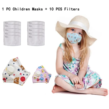 

Reusable Children Mask with 10 Filters Kids Mouth Mask Anti Dust Pm 2.5 Face Mask With Breath Valve Child Face Adjustable Mask