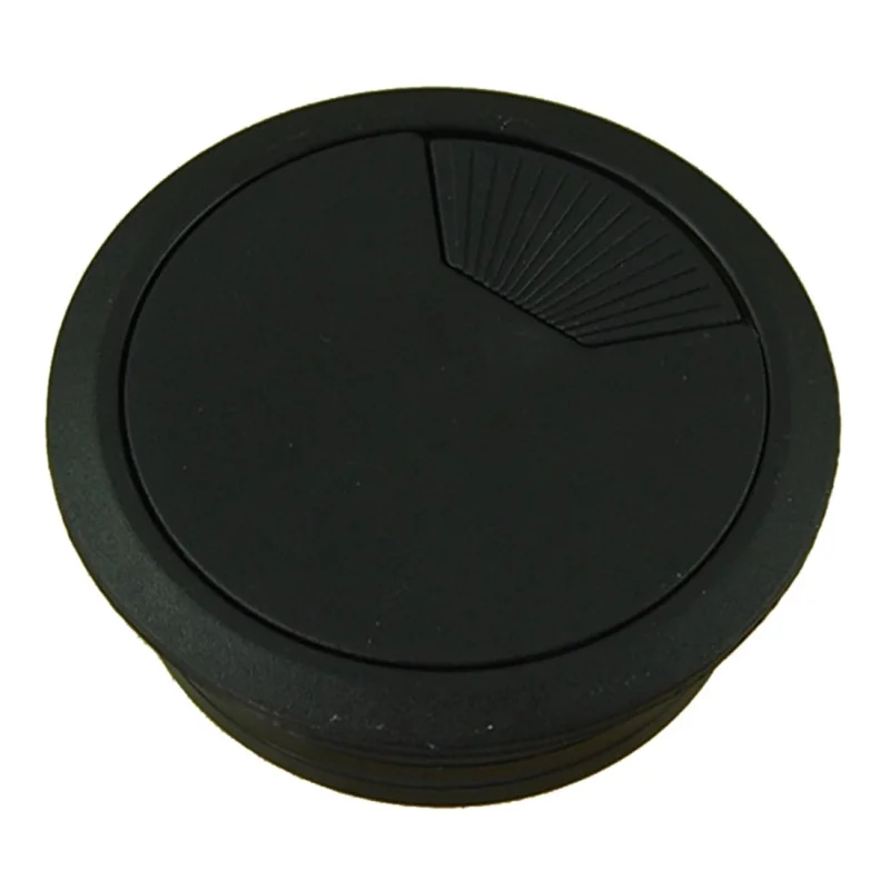 Black 60mm Round Grommet Cable Hole Cover for Computer Desk 5 Pcs