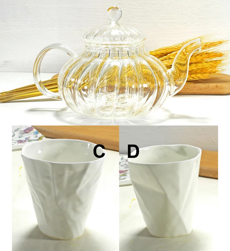 Pot Cup C and D Набор из 3 предметов, прозрачный стеклянный тыквенный чайник и чашки. Фарфоровые чайные сервизы таза, кофейные чашки Эспрессо, кофейные чашки, послеобеденный чайный сервиз - Цвет: Pot Cup C and D