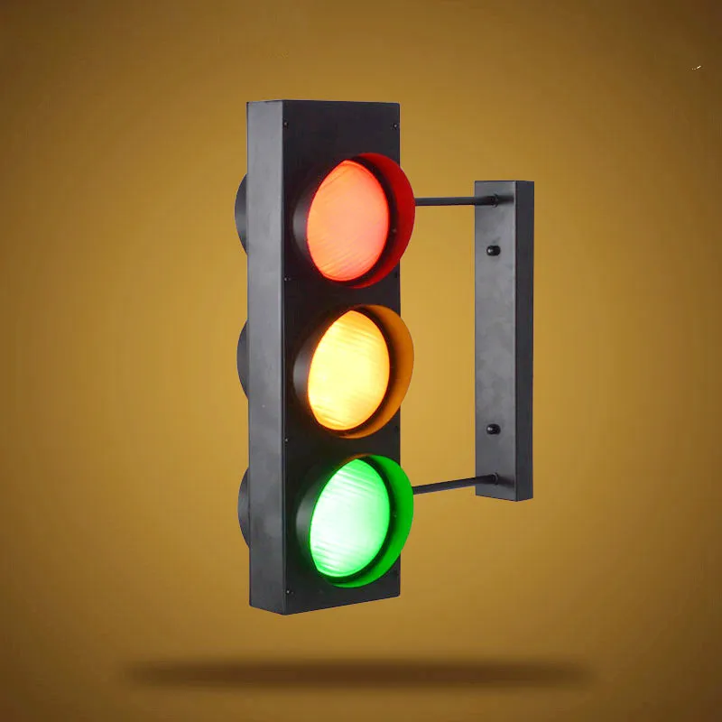 American Retro Traffic Light Wall Lamp Aisle Corridor Bar Color Retro Cafe Iron Wall Lamp Luminaria Outdoor Wall Sconce Lighting