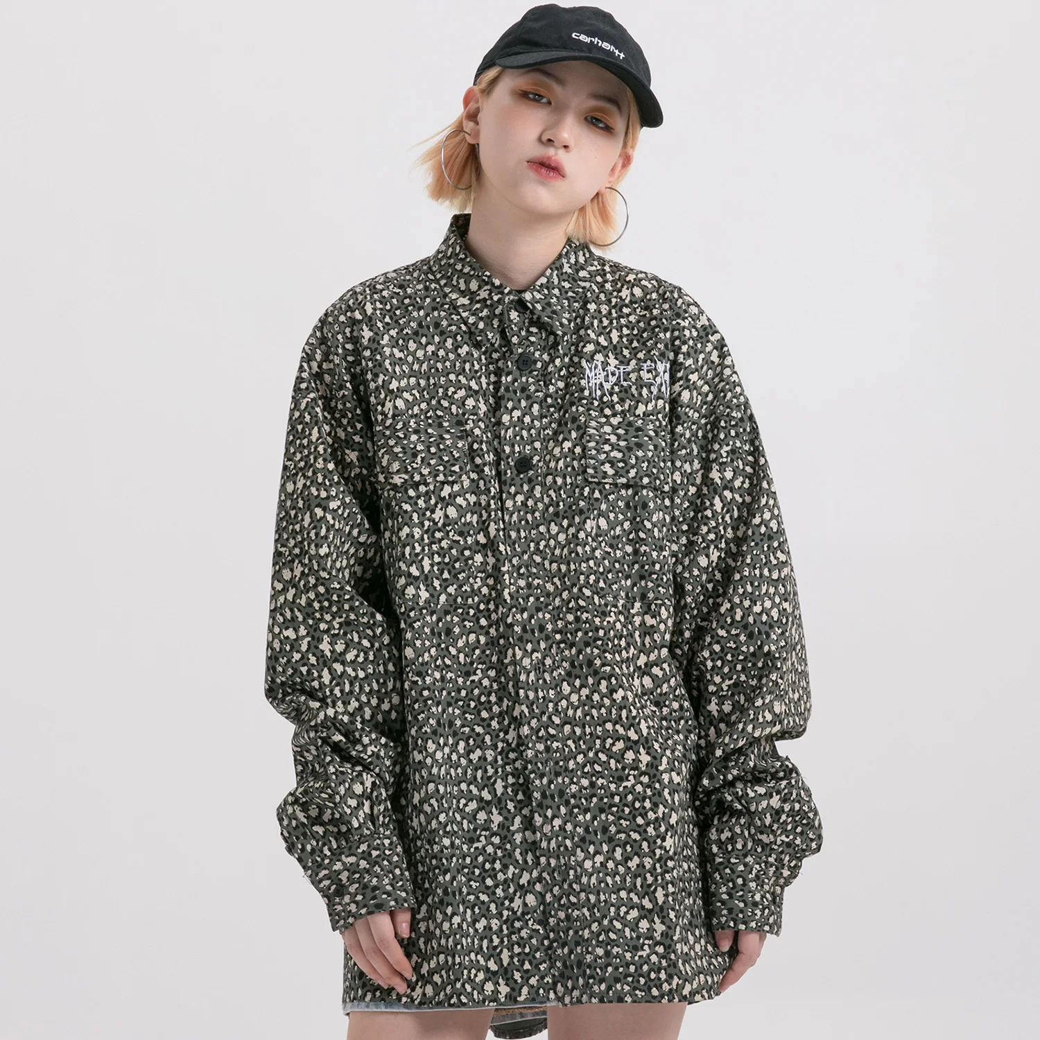 Aelfric Eden модные мужские рубашки с леопардовым принтом в стиле хип-хоп Harajuku с вышитыми буквами Топы Повседневная хлопковая уличная одежда с длинным рукавом