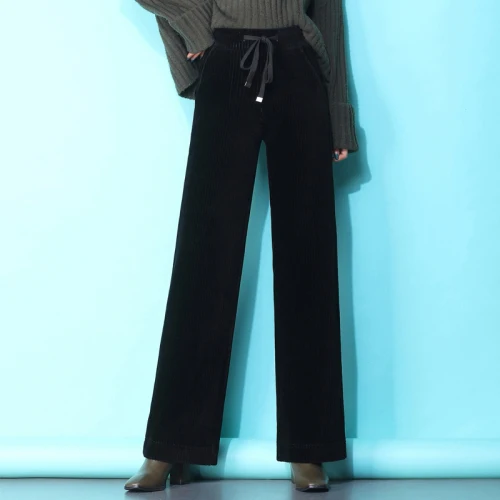 Вельветовые широкие брюки, чистые брюки палаццо, Pantalones Mujer Cintura Alta, однотонные женские брюки, Pantalon Femme