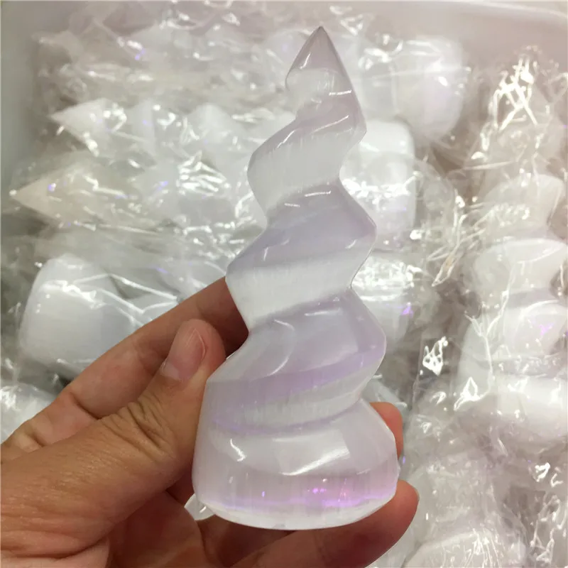 Natural White Selenite Flame Crystal Stone Spiral Carving Fraueneis Mineral Specimen Healing As Gifts | Дом и сад
