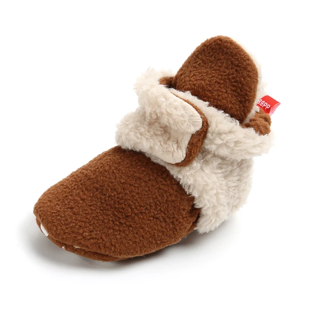 Newborn Baby Socks Shoes Boy Girl Star Toddler First Walkers Booties Cotton Comfort Soft Anti-slip Warm Infant Crib Shoes fluff brown