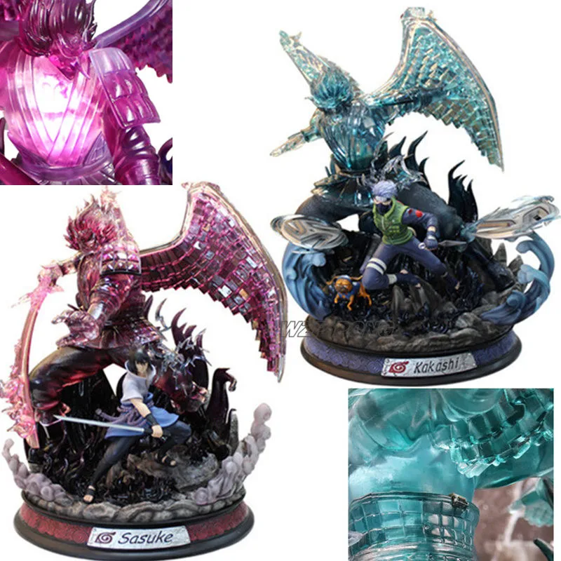 

32cm Anime Naruto Susanoo Uchiha Sasuke Hatake Kakashi Battle Form Statue PVC Action Figure with LED Light Decoration Model Toy