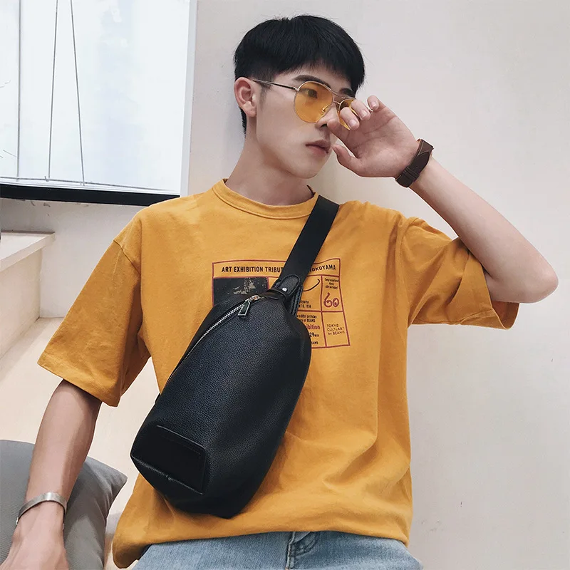 

New vertical breast bag for men Korean version cross-body bag for men PU leather breast bag cross-body bag for women casual bag