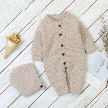 2021 Autumn New Children Boys Clothes Baby Jumpsuit Front Buckle Knitted Jumpsuit  1