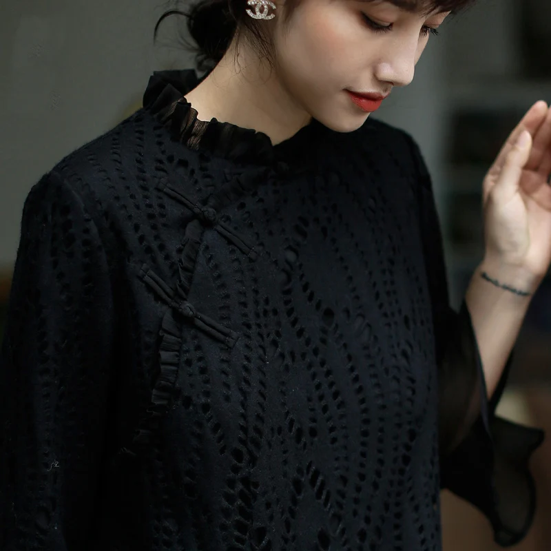 ROJAY новый стиль улучшенное Cheongsam изящное черное прямое платье модное облегающее