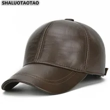 SHALUOTAOTAO, мужская бейсбольная кепка, тепловая защита для ушей, Воловья кожа, натуральная кожа, шапка, регулируемый размер, модные брендовые зимние шапки, Новинка