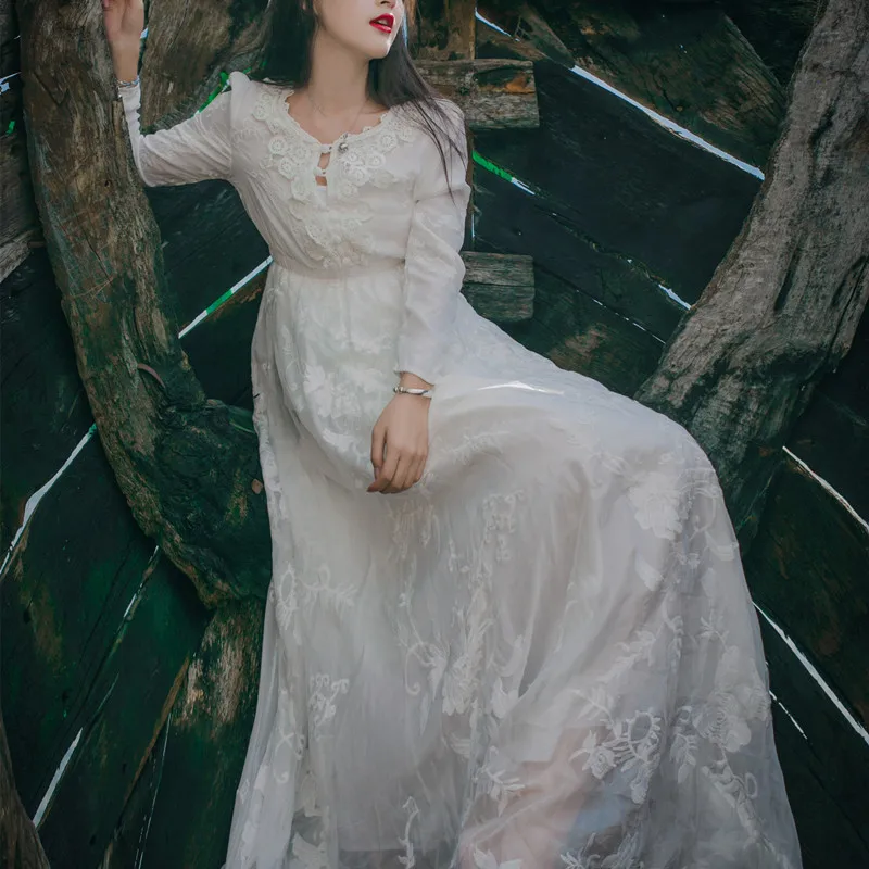 Викторианское платье Ренессанс Emboridery винтажный средневековый костюм на Хэллоуин для женщин дворец Косплей карнавальные вечерние Purim - Цвет: White