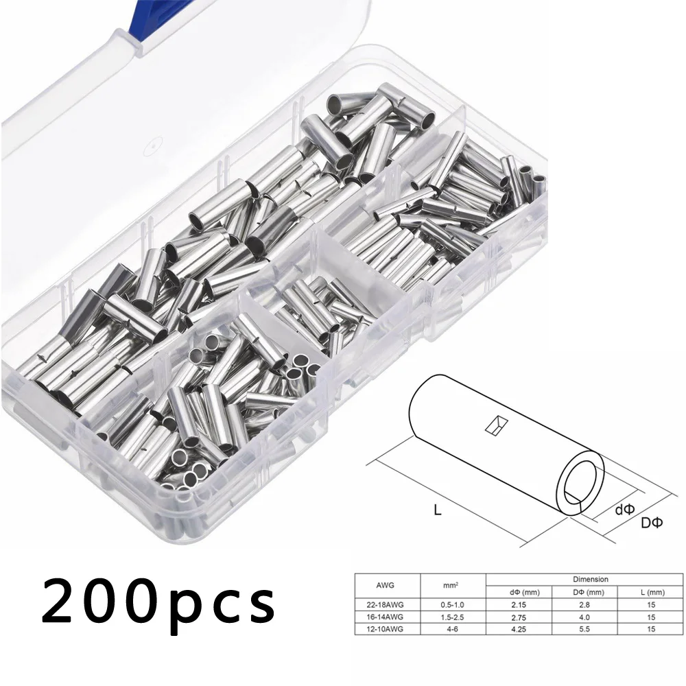 200 шт. неизолированные стыковые соединители 22-18AWG 16-14AWG 12-10AWG провода наконечники