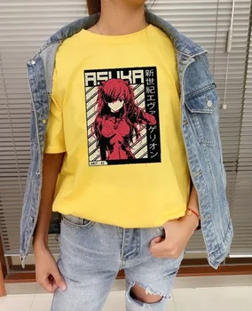 

VIP HJN Harajuku Japanese Evangelion Asuka Printed T-shirt Unisex Fashion Casual Round Neck Short Sleeve Tops