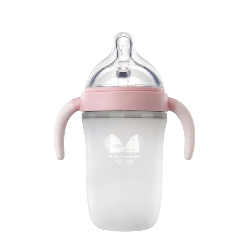 

Wei lun Seoul Infant Silicone Nursing Bottle Newborns Wide Mouth Feeding Bottle with Handle Straw Feeding Bottle Wholesale Mater