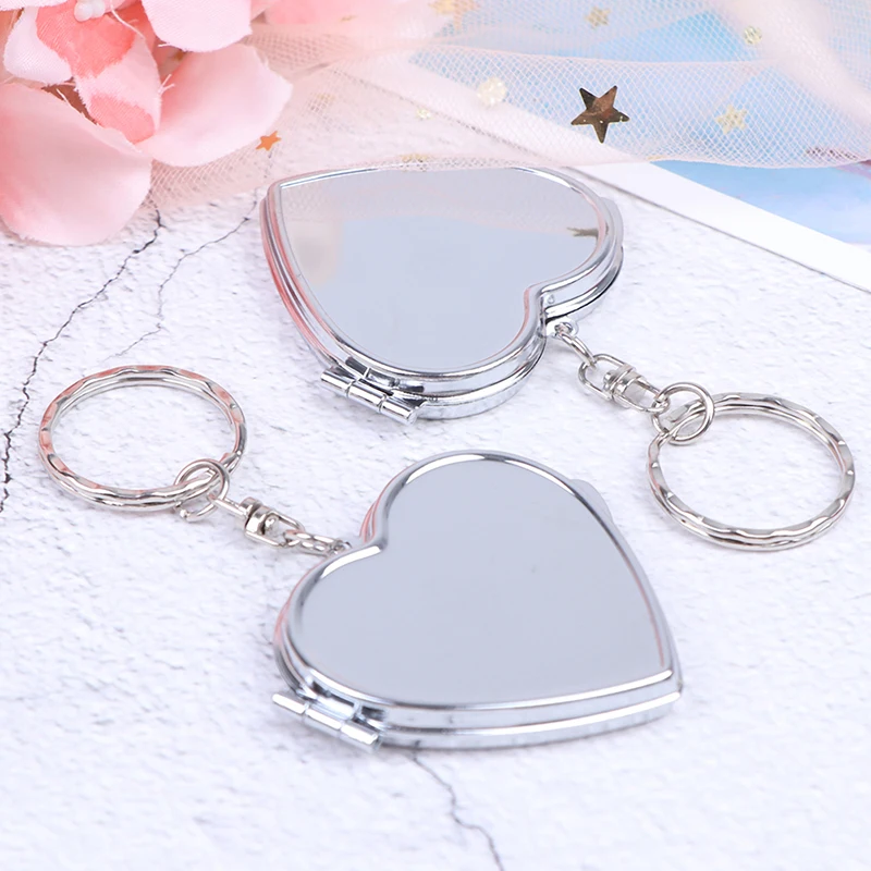 1PCS Portable Two-side Folding Make Up Mirror Women Cosmetic Mirrors Key Ring Mini Makeup Compact Pocket Mirror Key Chain