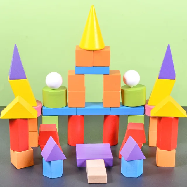 Children's 48-piece geometric colorful colored wooden blocks assembled building children's learning teaching toys 4