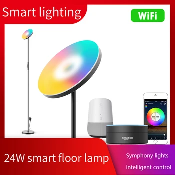 

69 in.Smart Sky LED Torchiere Floor Lamp Works with Alexa Google Home, Dimmable Color Changing, 2000LM Super Bright Decor-Black