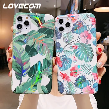 

LOVECOM Colorful Laser Flower Leaf Phone Case For iPhone 11 Pro Max XR XS Max 6 6S 7 8 Plus X Soft IMD Glossy Back Cover Gifts