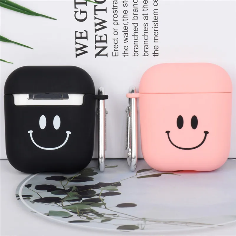 OTTWN For Apple Airpods 1 2 Silicone Case PC Cute Smiley Face Simple Earphone Hard Case Protection Portable Earphone Case Scrub