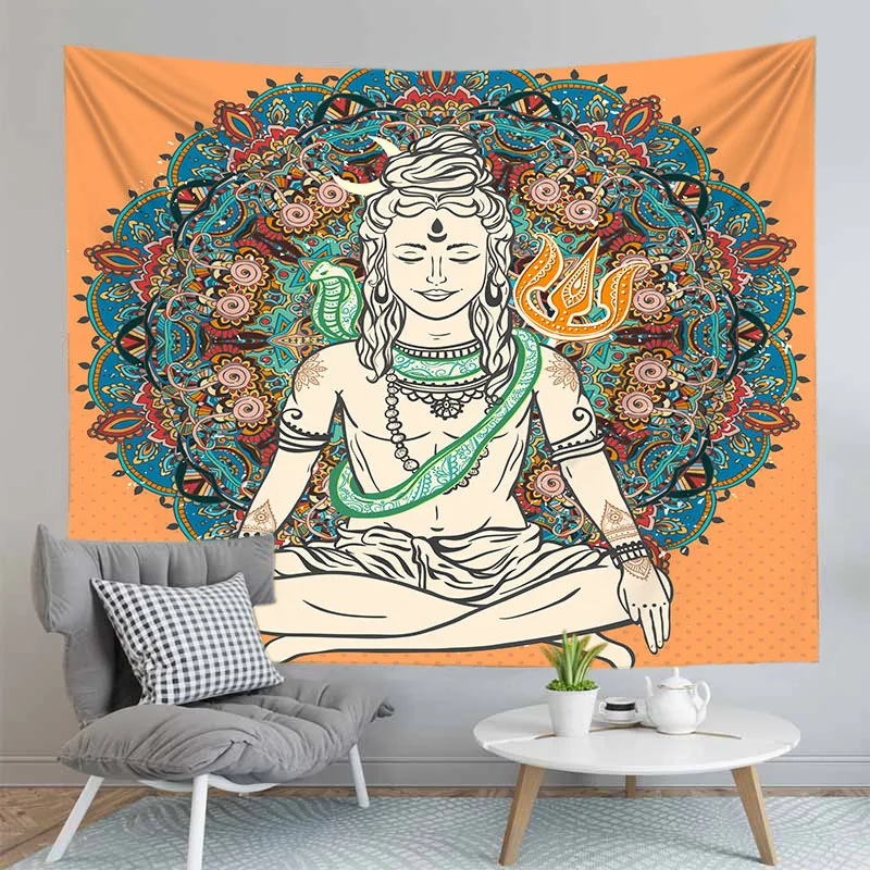 Indian Buddha Statue Meditation Tapestry Wall Hanging Mandala Tapestries Walls Cloth Psychedelic Yoga Carpet Boho Decoration | Дом и сад