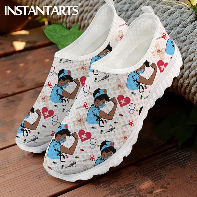 INSTANTARTS-브랜드 디자이너 스니커즈, 여성 신발, 플랫, 간호사 신발, 여성 외과 간호, 의료 패턴, 에어 메쉬 로퍼, 2021