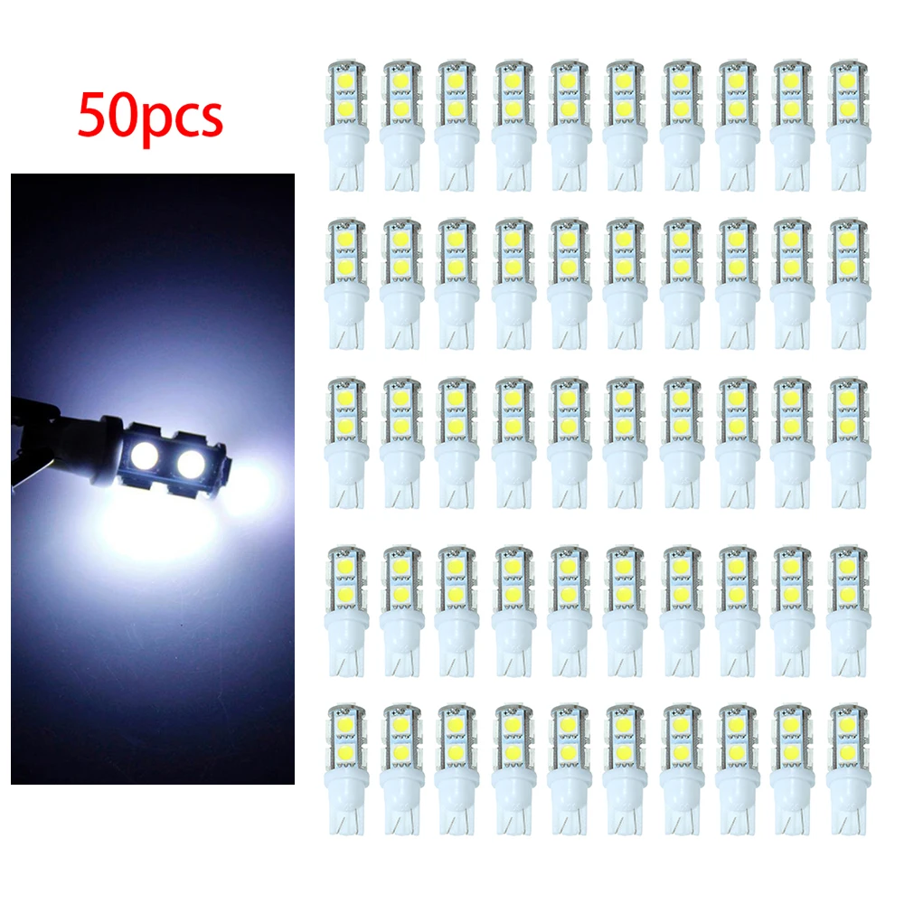 KKMOON 50 шт. T10 194 168 9SMD-5050 W5W светодиодный светильник красный светильник s супер яркий Автомобильный задний фонарь - Испускаемый цвет: White