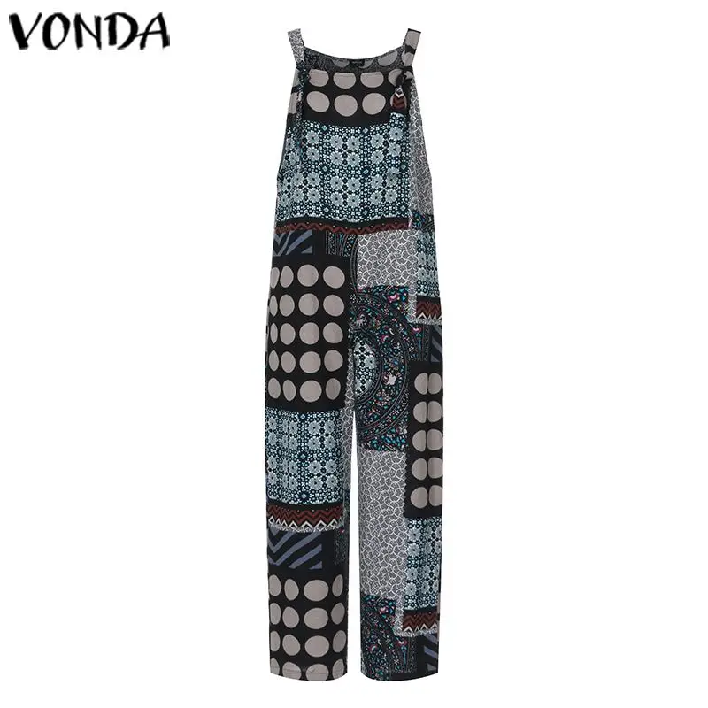 VONDA костюмы, женские комбинезоны Повседневное, без рукавов, рисунок, Длинные свободные в богемном стиле Вечерние широкие брюки больших размеров