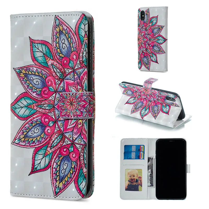 Half Flower Кожаный бумажник чехол для телефона для samsung Galaxy S6 S7 край S8 S9 плюс S9+ S8+ S10 S10e A320 A520 A6 A8 A7 A9 цветок чехол с откидной крышкой - Цвет: Half Flower
