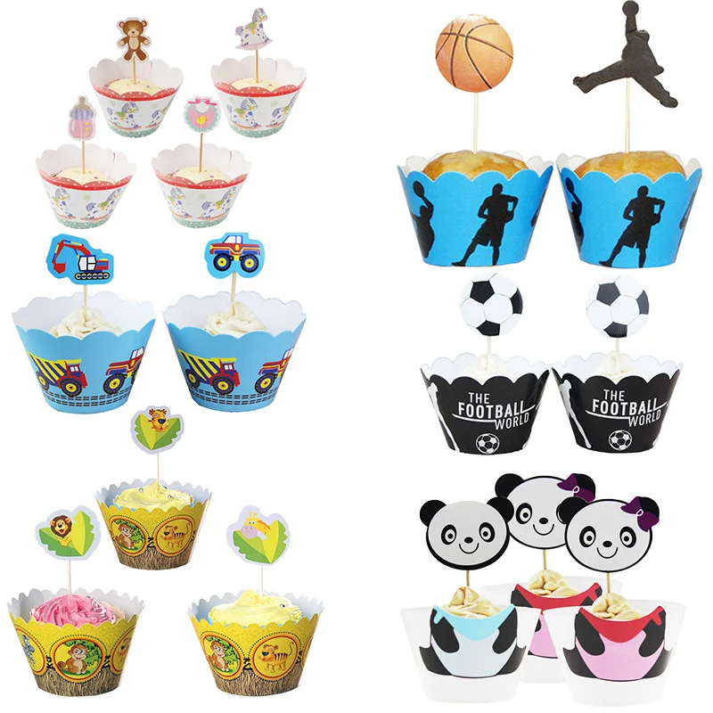 

24 pc/lot Trojan Cars Panda Cupcake Wrapper Animal cake flag Cup cake Muffin Wrapper Topper for Birthday Party Supplies