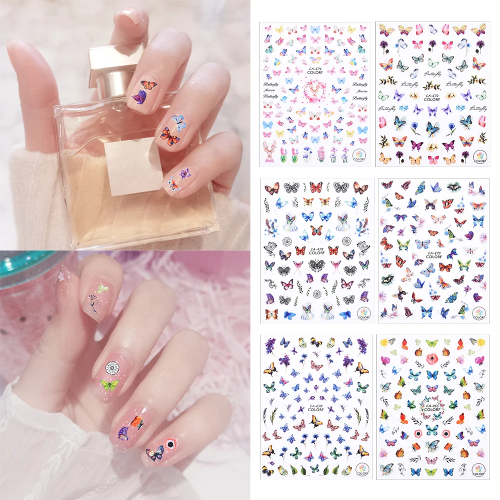 

DIY Nail Stickers Colourful Butterfly Adhesive Transfer Beautiful Decals 3D Nail Accessories Art Decoration Design For Nails