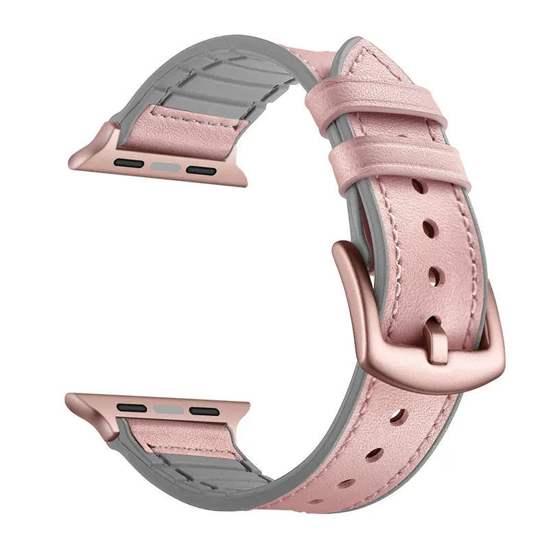D Для Apple Watch ремешок 44 мм 40 мм 38 мм 42 мм устойчивый к поту из натуральной кожи и резины Гибридный ремешок для iWatch серии 5/4/3/2/1 - Цвет ремешка: D