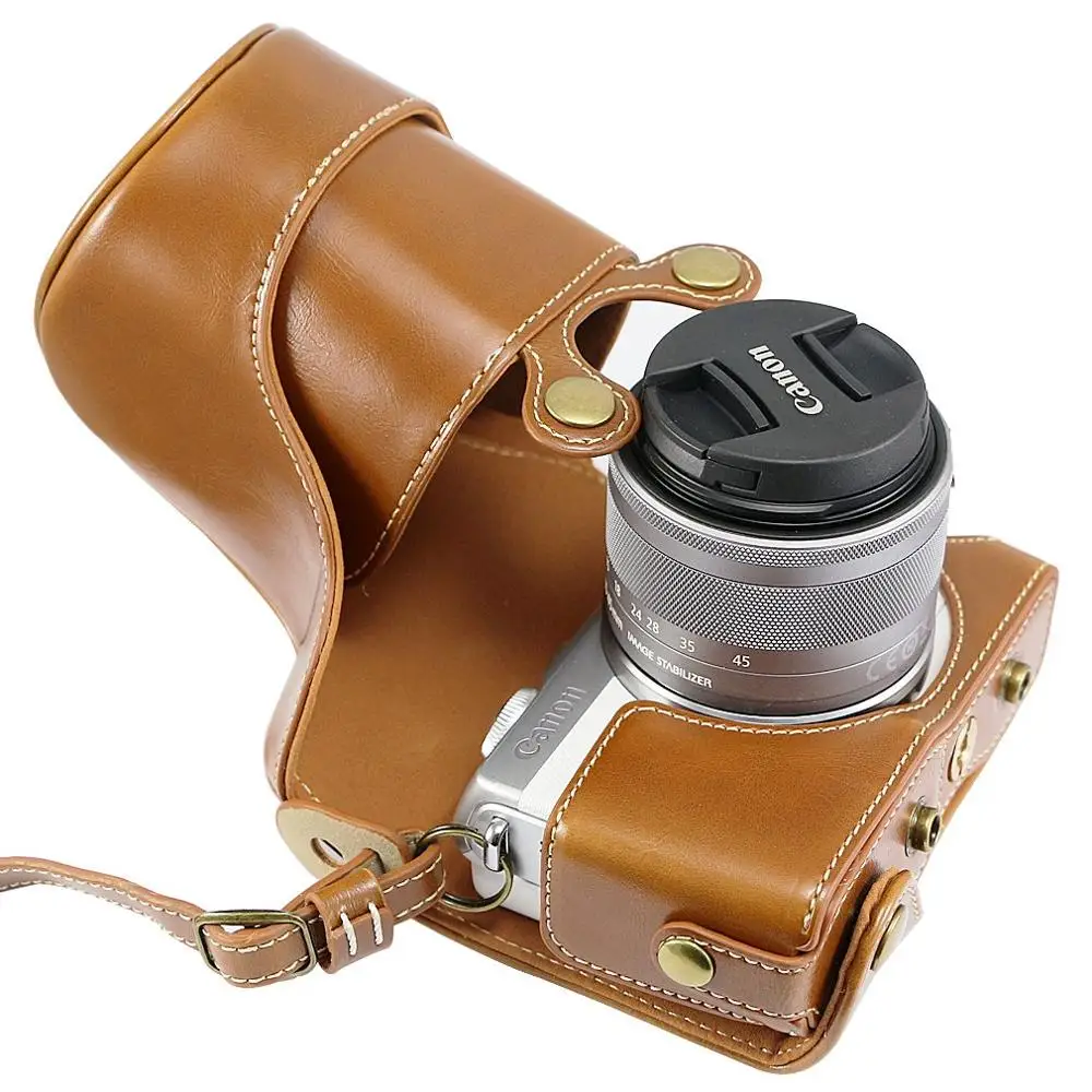 Чехол из искусственной кожи в стиле ретро для камеры, сумка через плечо, жесткие сумки для камеры Canon EOS M200 M100 M10 с объективом 15-45 мм - Цвет: Brown