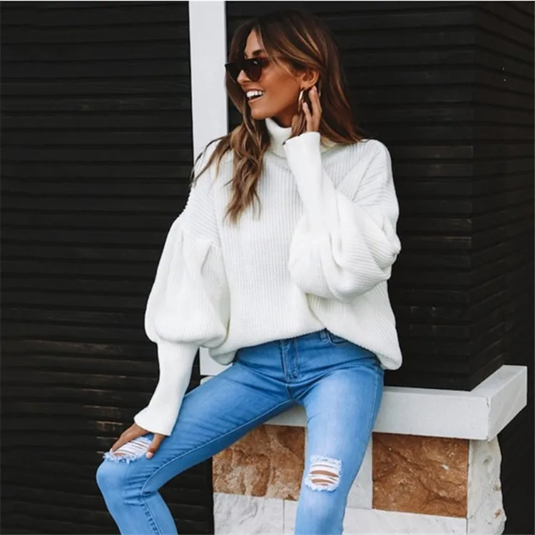 

Christmas Sweaters Womens Winter Pullover Korean Sweater Plus Size Woman Turtleneck Flare Sleeve Computer Knitted