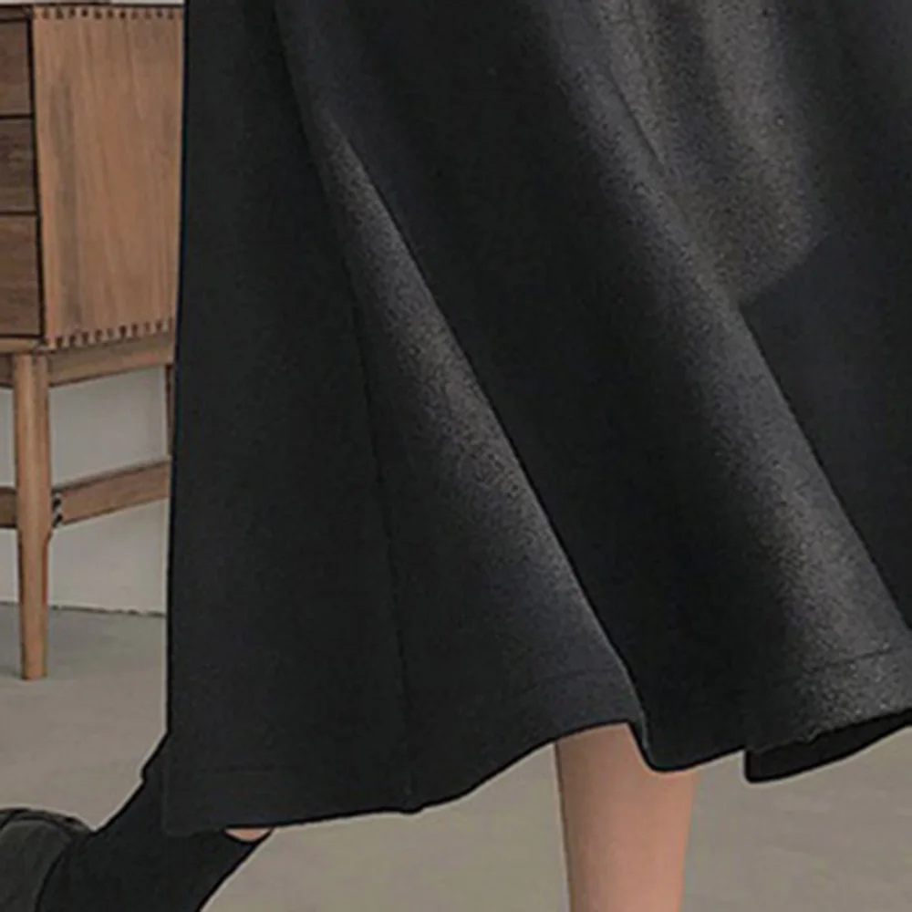 Модные Винтажные шерстяные юбки трапециевидной формы с завышенной талией и поясом, тонкие женские юбки осень-зима, офисные женские черные юбки в стиле ретро