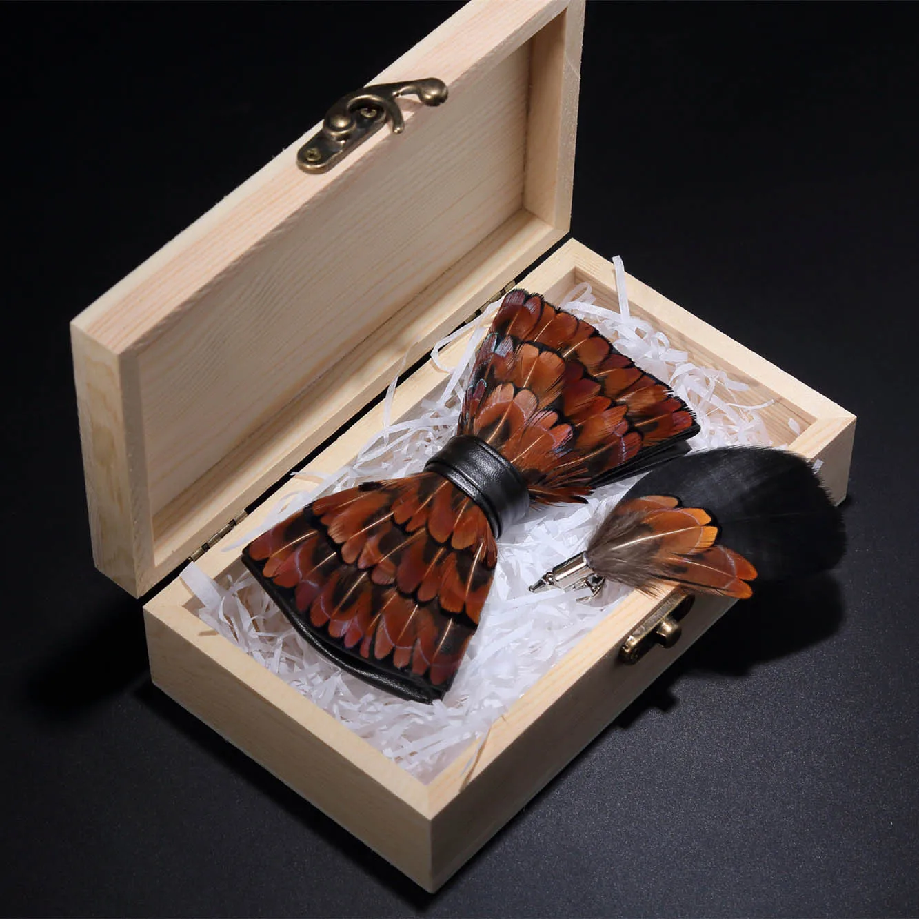 Ricnais зеленый красный птица перо галстук-бабочка натуральный ручной работы брошь-бант деревянная Подарочная коробка набор для мужчин деловые вечерние свадебные