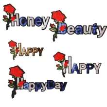 Счастливые с розами значки блесток Икона вышитая железная нашивка для одежды DIY полосатая одежда Лоскутные наклейки пользовательские значки