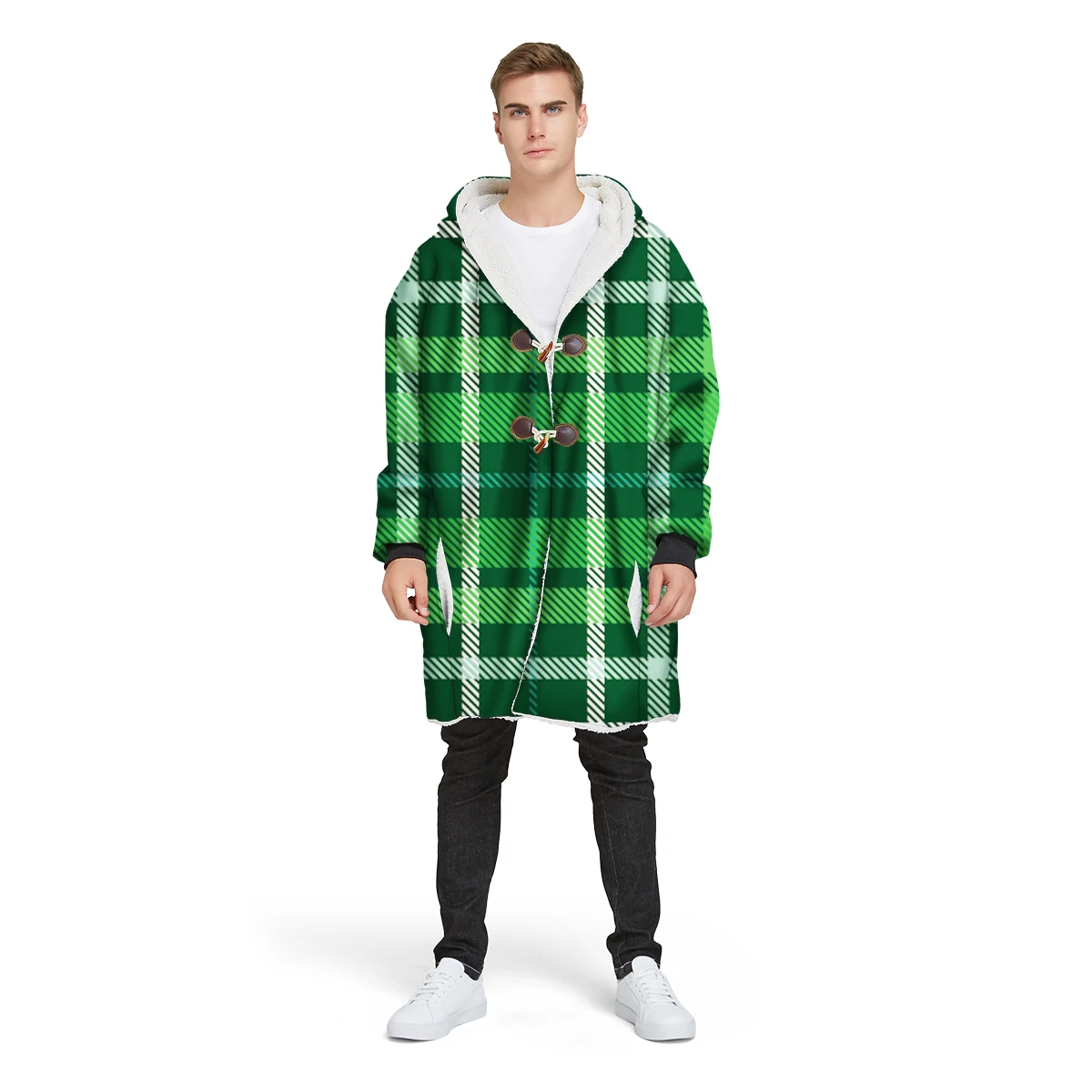 

2019 new brand 3D print custom design man's Sherpa coat loose long winter plus velvet jacket 100% polyester hooded warm CL06