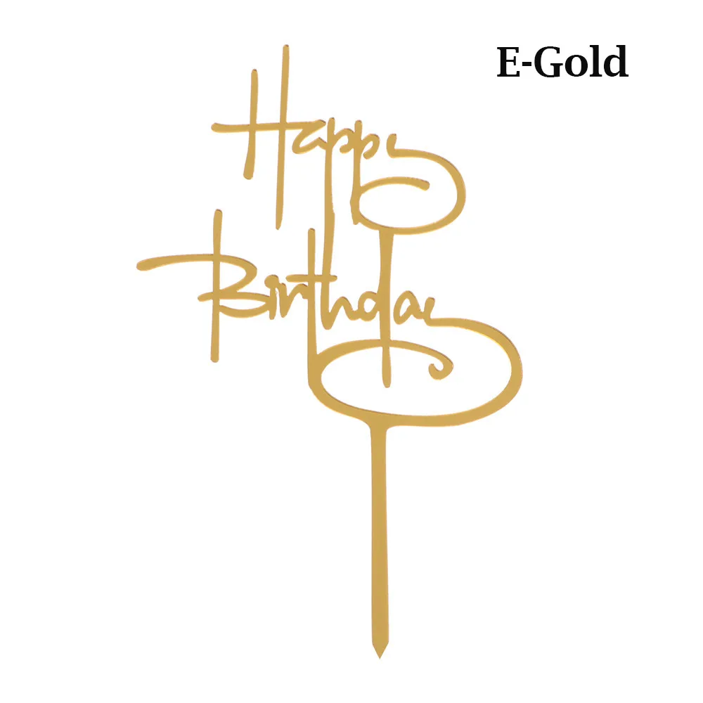 E-Gold Акриловая выпечка вставка для торта Декор вечерние украшения 1 шт Блестящий Топпер для торта с днем рождения серебряный золотой черный розовый - Цвет: E-Gold