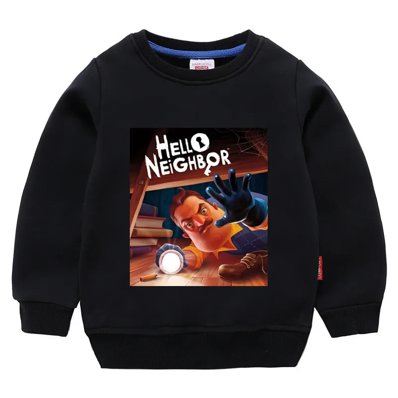 T127T-black Детские хлопковые толстовки с капюшоном с принтом «Hello neigher» для девочек; детский хлопковый пуловер; топы для маленьких мальчиков; осенняя одежда - Цвет: T127T-black
